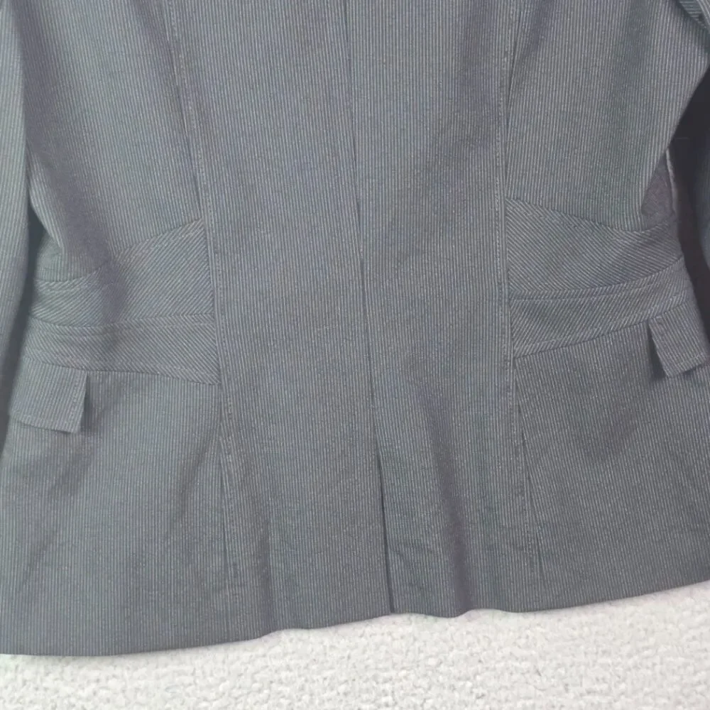 Tahari ASL Blazer Black Gray Pinstripe 12P Structured Career Petite